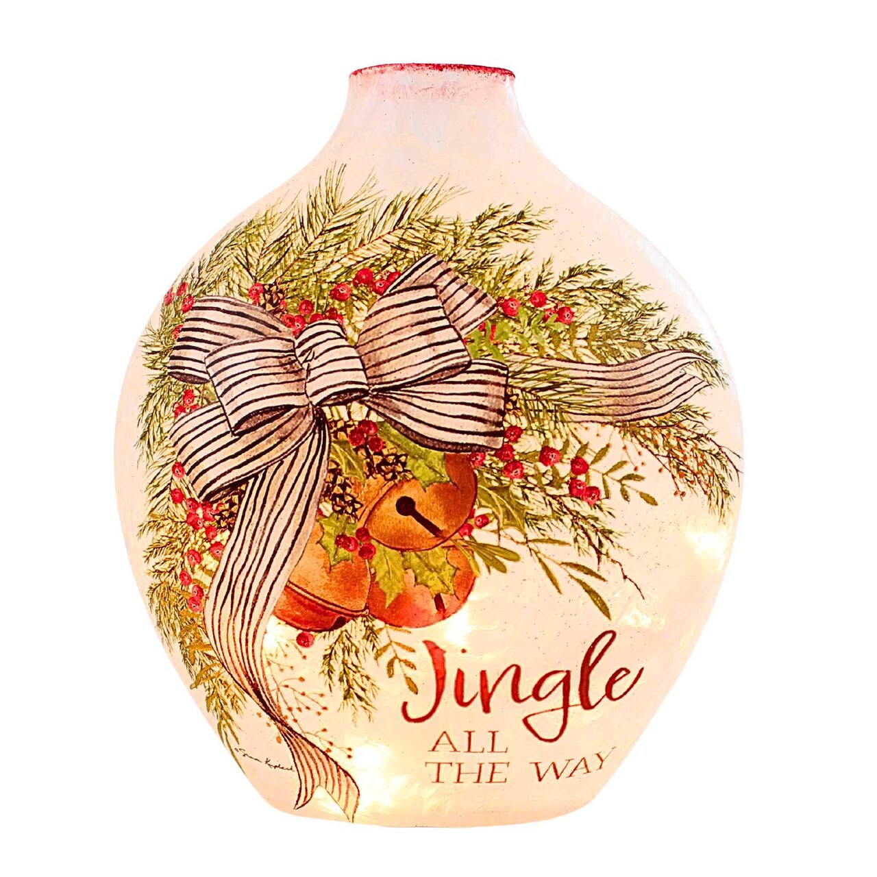 Stony Creek 7.5 Inch Holiday Bells Pre-Lit Glass Vase Christmas Lighted Glass Accent , Electric Plug In